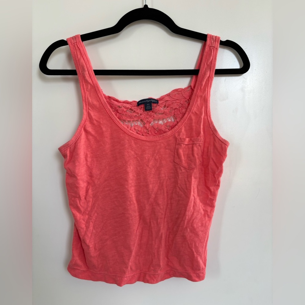 American Eagle Outfitters Coral Crochet Tank Top